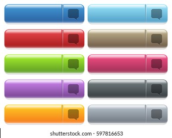 Message bubble engraved style icons on long, rectangular, glossy color menu buttons. Available copyspaces for menu captions.