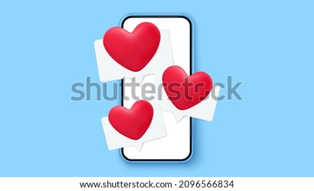Message bubble with hearts 3d vector. Valentines day love message. Social media like or comment, website feedback. Love, wedding, engagement, dating and passion symbol.