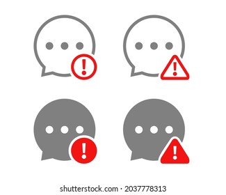 Message bubble icon with exclamation mark. Caution notice warning error message chat design concept. Illustration vector
