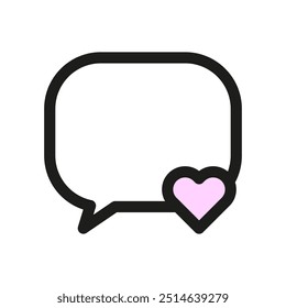 Message bubble icon with heart. Love message symbol. Minimal chat graphic with pink heart. Vector communication sign.