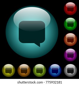 Message bubble icons in color illuminated spherical glass buttons on black background. Can be used to black or dark templates