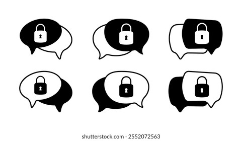 Message bubble with key lock icons. Silhouette style. Vector icons