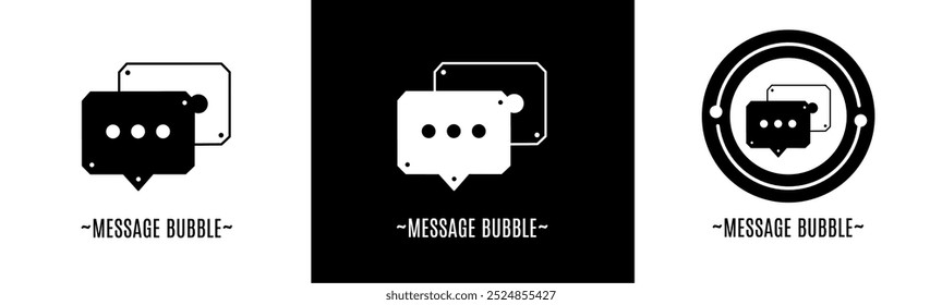 Conjunto de logotipo de burbuja de mensaje. Colección de logos en blanco y negro. Vector de acciones.