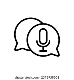 Message bubble with microphone. Outline, turn on sound icon, message bubble, message bubble with microphone. Vector icon