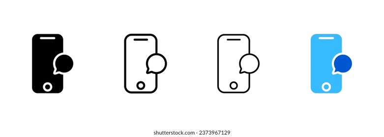 Message bubble on smartphone screen. Different styles, smartphone screen, message bubble on the screen. Vector icons