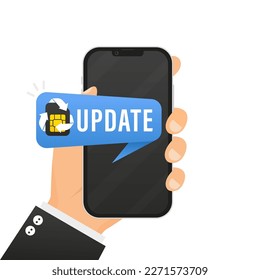 Message bubble on a smartphone, Update sim card. Sim card vector mobile phone icon chip. Symbol of mobile communication technology. Banner for mobile applications and websites. Vector illustration