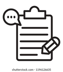 Message bubble and pencil on clipboard is icon for notes 