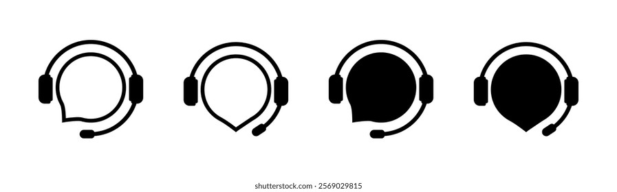 Message bubble set icons. Headphones icons. Linear and silhouette style. Vector icons.