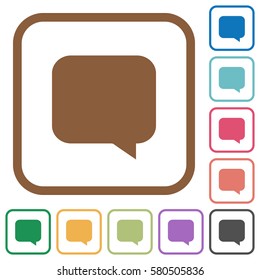 Message bubble simple icons in color rounded square frames on white background