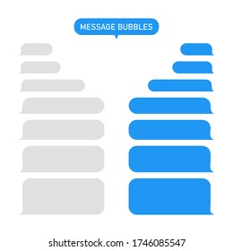 Message bubble for text. Chat or messenger in phone. Box for sms and speech. Interface for social app-talk. Blue and gray template for conversation. Service, background of dialog in mobile. Vector.