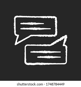 Message bubbles chalk white icon on black background. Empty chat cloud. Online communication. Blank chat balloons. Comment box with copyspace. Isolated vector chalkboard illustration