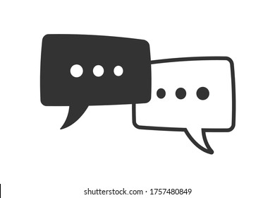 Message bubbles icon. Black and white chat bubble with three dots overlapping other one. Messaging concept. Flat vector illustration isolated on white background.