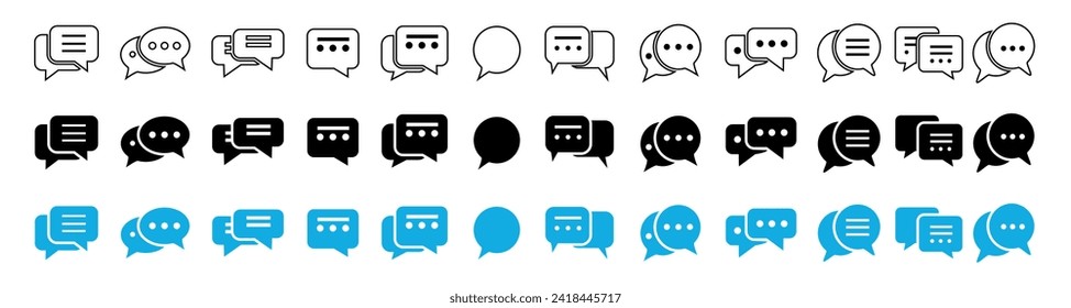 Los iconos de burbujas de mensajes se establecen. Colección vectorial de burbuja de chat. Colección de burbujas de llamadas. Símbolos simples de SMS. Trazo editable.