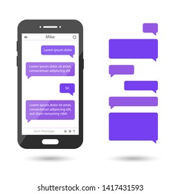 Message bubbles set for chat, messaging. Smartphone template with chat app