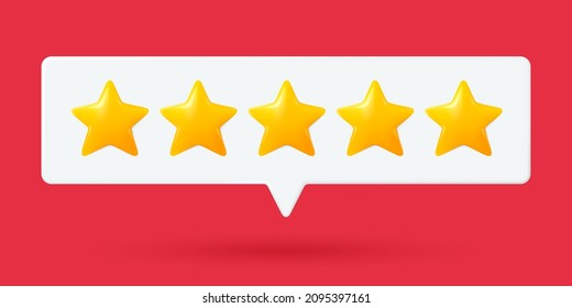 Message bubbles with stars rating vector. 3d stars customer review, quality service. Game rate or score. Customer feedback concept. Website or smartphone application client feedback.