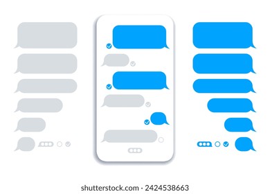 Message bubbles template for creating dialogues on white background. Text template bubbles. Mockup Web messenger interface.