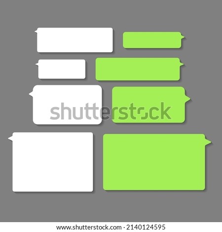 Message bubbles for text chat. Sms, mms, speech box in mobile phone app. Green and blue interface of dialogue. Blank template messenger for conversation or talk. Social speach service. Vector.