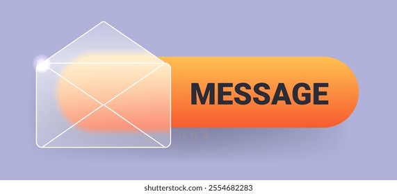 Message button on gray background. Vector glass morphism pop up notification illustration