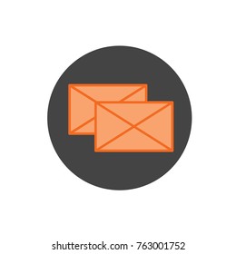 Message button vector icon in orange color  in black circle