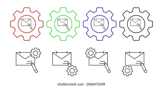 Message, calendar, pencil vector icon in gear set illustration for ui and ux, website or mobile application