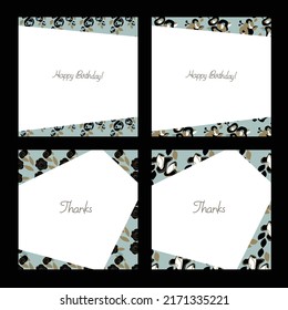 Message card Design 02. Design set in contemporary art style. Abstract background with hand-painted  flowers and trendy typography in dark blue. ―vector Illustration material
Message, thanks card