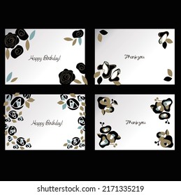 Message card Design 03. Design set in contemporary art style. Abstract background with hand-painted  flowers and trendy typography in dark blue. ―vector Illustration material
Message, thanks card