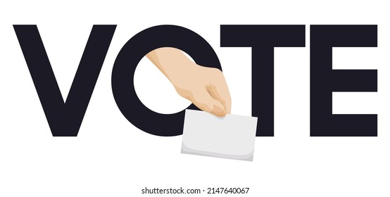 Message in cartoon style with hand holding a vote, promoting this democratic event.