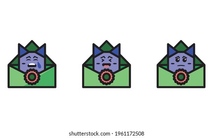 message and cat characters in blue, the message cat character vector, suitable for social media applications