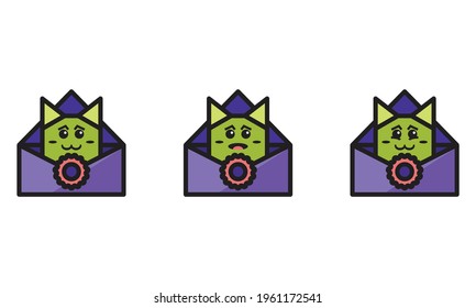 message and cat characters in green, the message cat character vector, suitable for social media applications