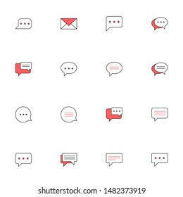 message, chat filled line red icons set
