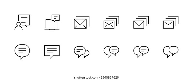 Message and chat icon collection. Conversation, feedback, speech, dialogue, discussion, talk, message, comment and more. Editable stroke. Pixel Perfect. Grid base 32px.