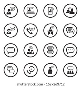 Message And Chat Icons. Black Flat Design In Circle. Vector Illustration.