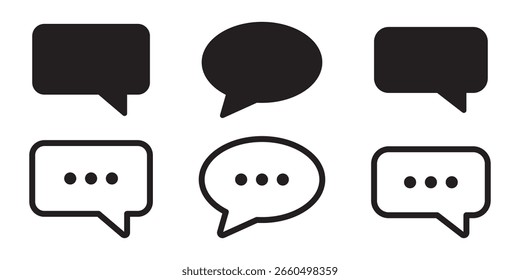 Mensaje, iconos de chat establecidos. Burbuja de discurso, colección de icono de mensaje. Vector 