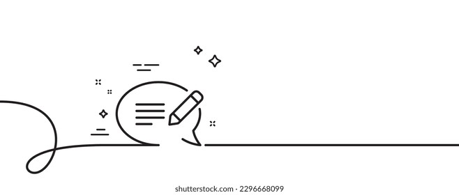 Message chat line icon. Continuous one line with curl. Speech bubble sign. Feedback symbol. Message single outline ribbon. Loop curve pattern. Vector