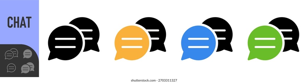 Mensagem Bate-papo ícone balão de fala definido em diferentes estilos, colorido conjunto de ícones de vetor estilos que representam mensagens online, conversa, bate-papo, diálogo, comunicação, FAQ e suporte. para app UI