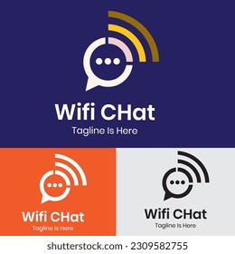 The message, chat with wi-fi symbol logo concept	

