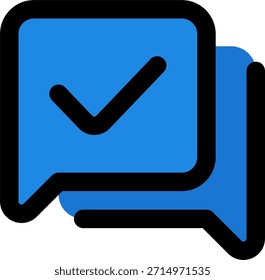 Icono de Vector de verificación de mensajes en estilo moderno, confirmación de chat entregada e ilustración de comunicación verificada. Icono de línea llena