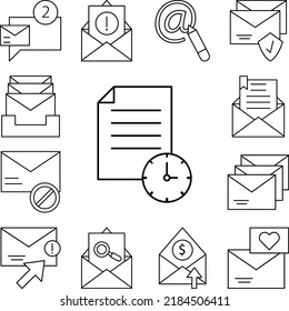 Message, clock, document icon in a collection with other items