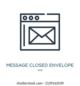 message closed envelope thin line icon. mail, letter linear icons from web concept isolated outline sign. Vector illustration symbol element for web design and apps.