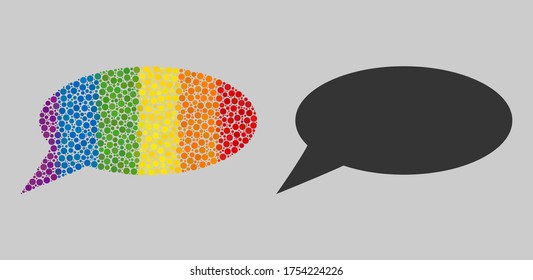 Message cloud collage icon of round dots in various sizes and spectrum colored color hues. A dotted LGBT-colored Message cloud for lesbians, gays, bisexuals, and transgenders.