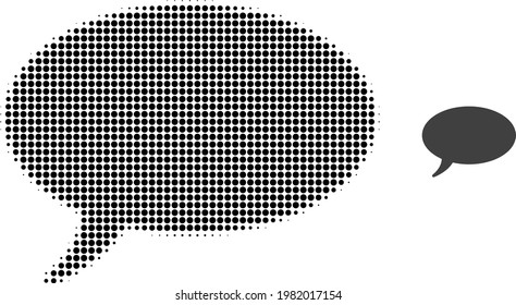 Message cloud halftone dot icon illustration. Halftone array contains circle elements. Vector illustration of message cloud icon on a white background. Flat abstraction for message cloud symbol.