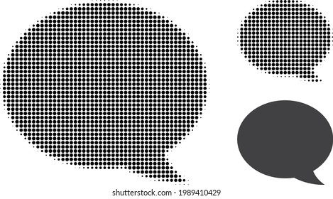 Message cloud halftone dotted icon. Halftone array contains circle elements. Vector illustration of message cloud icon on a white background.