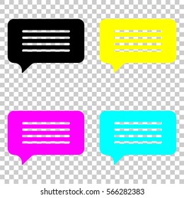 message cloud icon. Colored set of cmyk icons on transparent background.