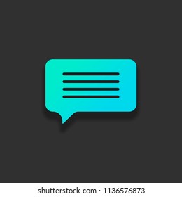 message cloud icon. Colorful logo concept with soft shadow on dark background. Icon color of azure ocean