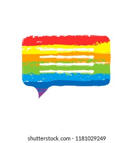 message cloud icon. Drawing sign with LGBT style, seven colors of rainbow (red, orange, yellow, green, blue, indigo, violet