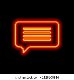 message cloud icon. Orange neon style on black background. Light icon