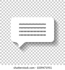 message cloud icon. White icon with shadow on transparent background