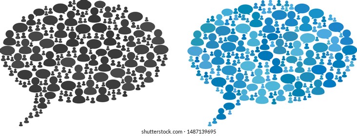 Message cloud mosaics of Chat Clouds and Men symbols. Vector mosaic in blue color tones. Users and messages are organized into Message cloud mosaics. Flat design on a white background.