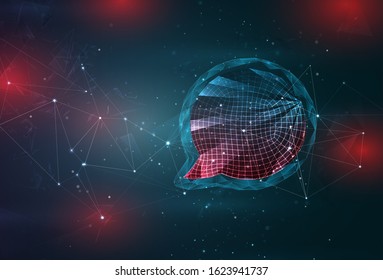 message cloud symbol on an abstract gray blue background with red flashes