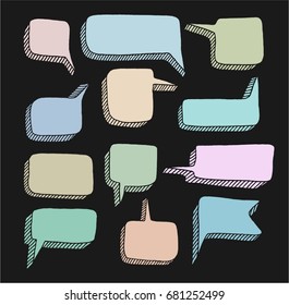 The message, a colored frame-cloud, vector, black background. Flat, blue, green and pink rectangle with 3D effect. 